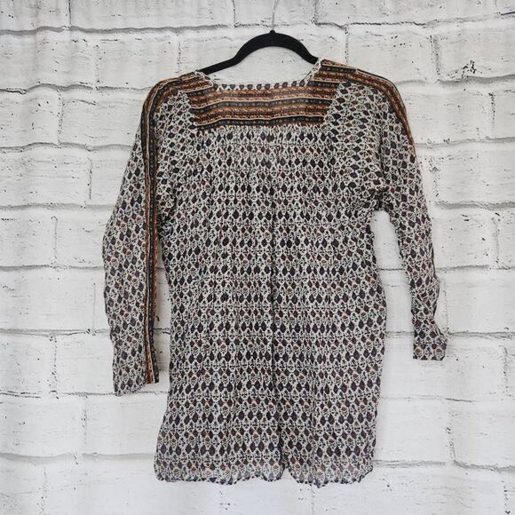 Calypso St. Barth Long Sleeve Patterned Tunic Silk Blend Womens XS Lace Up - Picture 8 of 14